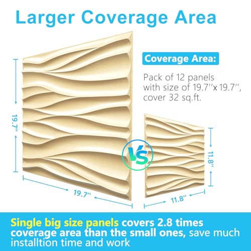 STICKGOO Wave 3D Wall Panels, Light Oak, 19.7''x19.7'', Pack of 12 - color: Light Oak