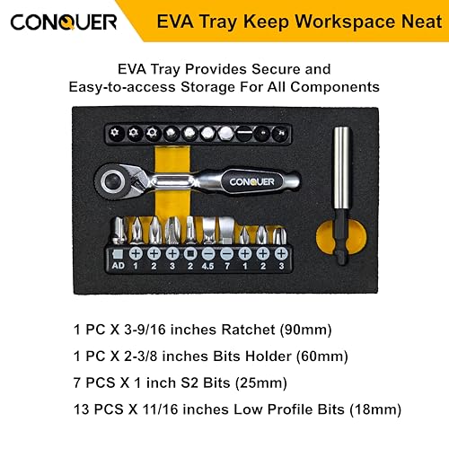 CONQUER 22pc Mini Ratchet Screwdriver Set, 1/4" Right Angle Phillips Kit - style: 22 PC Mini Ratchet set