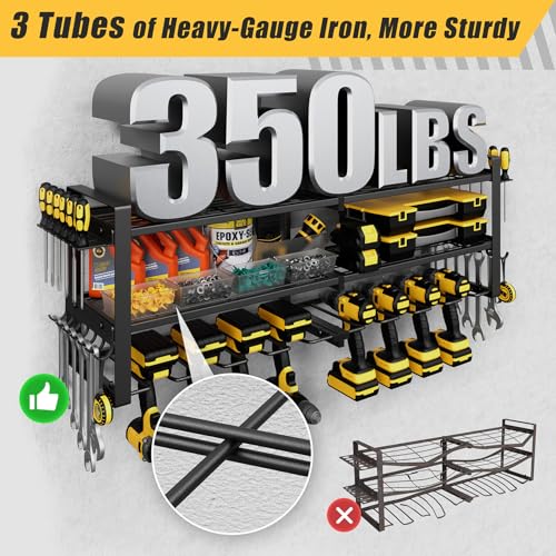 Power Tool Organizer Wall Mount, 350LBS Capacity, 3 Tier, 8 Drill Holders - size: 32.8" Width 3-Tier