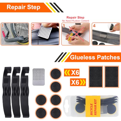 Bicycle Saddle Repair Bag with Tire Patch and Inflate Pump - Portable Travel Emergency Tool Kit, Bike Accessories for Adult Bikes with IPX4 Waterproof