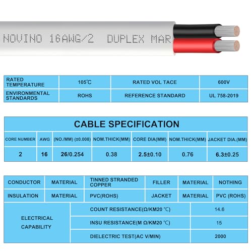 16 Gauge Marine Wire 16 AWG Duplex Marine Grade Wire,15FT 16/2 AWG Cable | Flexible Oxygen-Free Tinned Copper Corrosion Resistant Boat Electrical Cable for Boat/Automotive/RV/Camper/Trailer Outdoor - size: 15 ft, style: 16 gauge
