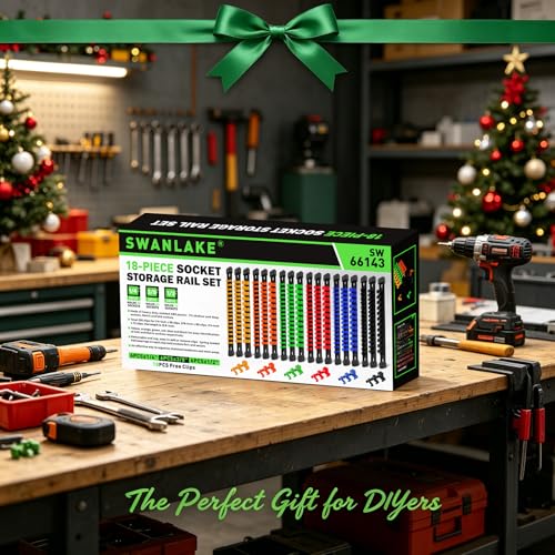 SWANLAKE Socket Organizer Set 18-Piece, 1/4-Inch x 96 Clips, 3/8-Inch x 90 Clips, 1/2-Inch x 72 Clips, Socket Organizer for Tool Box Drawer, Drive Socket Trays, Socket Holder Clip Rail - style: 18 PCS
