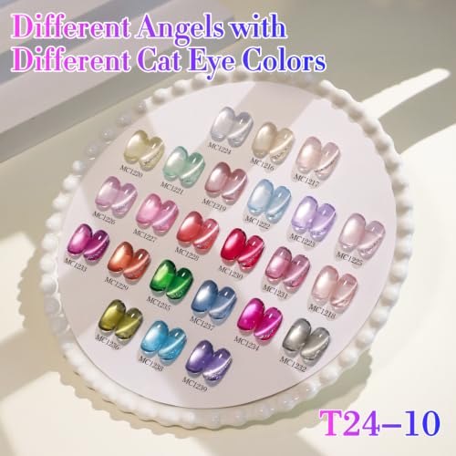 Double Rhythm 28Pcs 0.5Oz Glass Cat Eye Gel Nail Polish Set Same Color Same Bottle Magnetic Jelly Gel Polish Kit Nail Art Manicure Salon DIY at Home (Nude Pink Blue Green-T24-10) - color: Magnetic Red Pink Silver