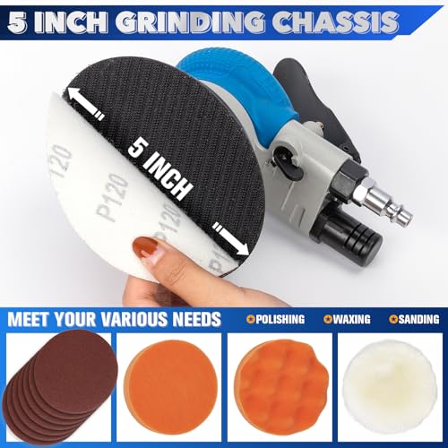 5" Air Sander Kit - Garage-Ready Dual Action Tool, Car Detailing & Woodworking Hero | Palm-Sized Power w/Free Tool Kits - color: Black, size: 5 inch