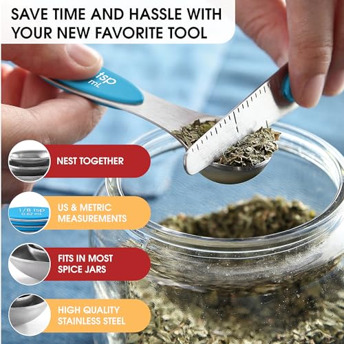 Spring Chef Stainless Steel 8 Magnetic Measuring Spoons for Kitchen, Teal - color: Teal, size: 1-Pack