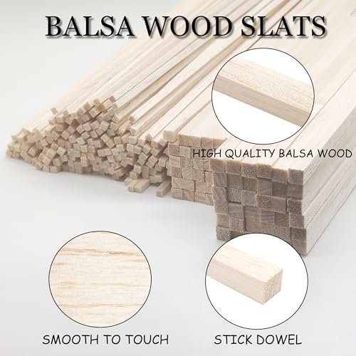 222Pcs Balsa Wood Sticks - size: 1/8" + 3/16" + 1/4" 222pcs