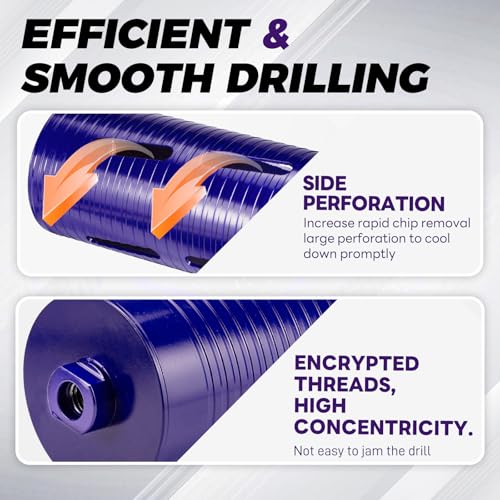 3-1/2" Core Drill Bit with Pilot Bit & Adapters(SDS Plus and 1/2" Hex), 5/8"-11 Thread, 9.5" Depth, Upgraded-Welded Segments Diamond Core Bits for Concrete, Masonry, Brick Block - size: 3-1/2"