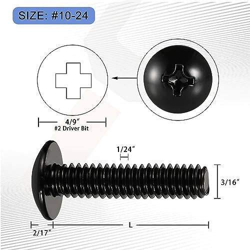 Mellewell #10-24 x 1-1/2" Truss Head Machine Screws, Full Thread, 18-8 Stainless Steel, Black Finish, Quantity 50 - color: Black, size: #10-24 x 1-1/2"