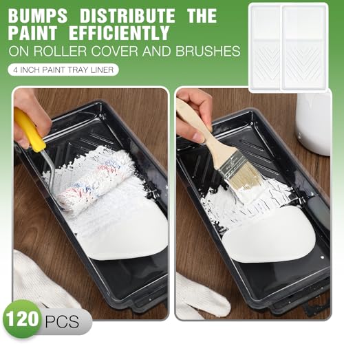 Geelin 120 Pcs Paint Tray Liner 4 Inch Small Paint Tray Paint Pan Liners Mini Paint Liners Disposable Paint Roller Tray with Deep Paint Pocket and Textured Ridge Compatible with Most 4" Paint Rollers