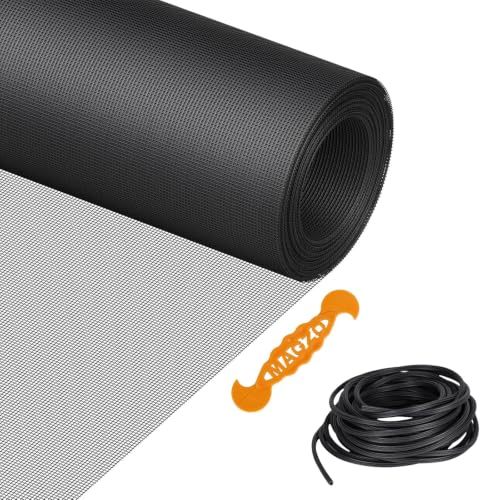 Window Screen Replacement Kit Durable 48" x 102" Polyester Mesh with Tool - color: Black, size: 48" x 102"