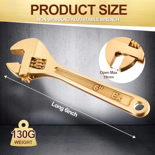 Hicarer 6 Inch Non-Sparking Adjustable Wrench, Aluminum Bronze Tool - size: 6 Inch/ Open Max 19mm