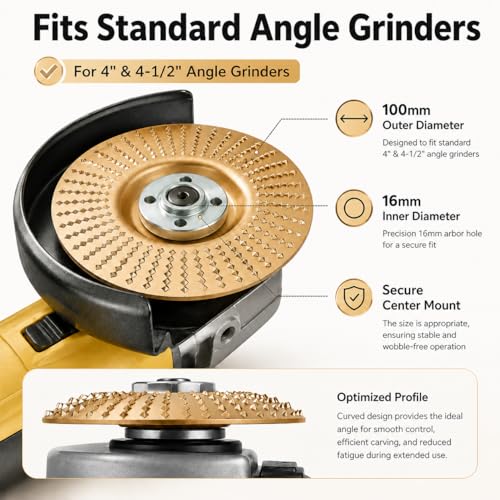 Angle Grinder Polishing Pad, 2026 Tungsten Carbide Wheel Set with Upper Clamping Plates, Tungsten Carbide Grinding Wheel Wood Carving for Cutting, Shaping, Sanding (Gold)
