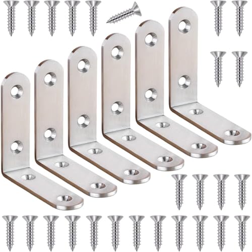 6 Pcs L Bracket Corner Brace Stainless Steel 65x65mm 90 Degree Small Shelf Brackets for Wood, Shelves, Heavy Duty Support Joint Right Angle Braces with Screws - size: 6PCS-Silver 65*65mm/ 2.5in