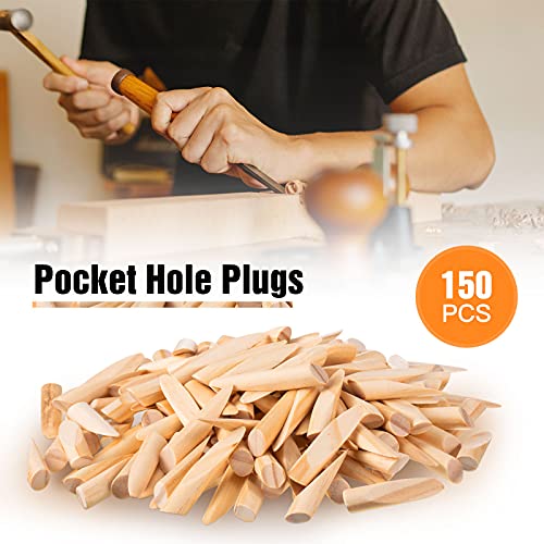 Marsui 150 Pcs Solid Wood Pocket Hole Plugs for Screw Holes 3/8 Inch Wood Dowels Pine Hardwood Plugs Filler for Pocket Hole Jig Woodworking Tool Accessories