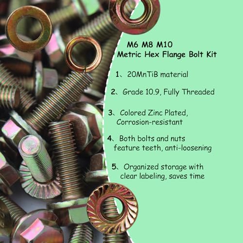 404Pcs Class 10.9 Metric Flange Bolts Kit - M6 M8 M10 (12-30mm) - size: M6 x 1, M8 x 1.25, M10 x 1.5