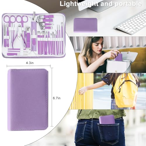 Manicure kit for Women Personal Nail Care Kit, 30 in 1 Professional Stainless Steel fingernail and toenail Clippers,Pedicure Kit and Beauty Tools Portable Set with Luxurious Travel Case (Purple) - color: 30 in 1 Purple