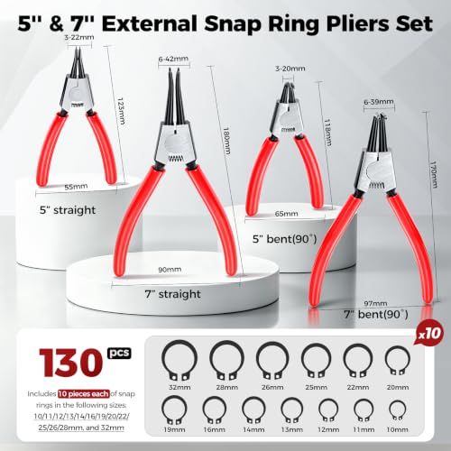 BILITOOLS 4PC External Snap Ring Pliers Set, 5" & 7" Circlip Kit - size: 5'' & 7'' External Snap Ring Pliers Set