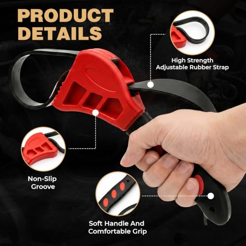 LUBANA 2-Pack Adjustable Strap Wrench Set, Heavy Duty Rubber Oil Filter Wrench for Plumbing, Jar Opening, Pipe Repair & Auto Maintenance, Non-Slip Multi-Purpose Tool for Large and Small Objects