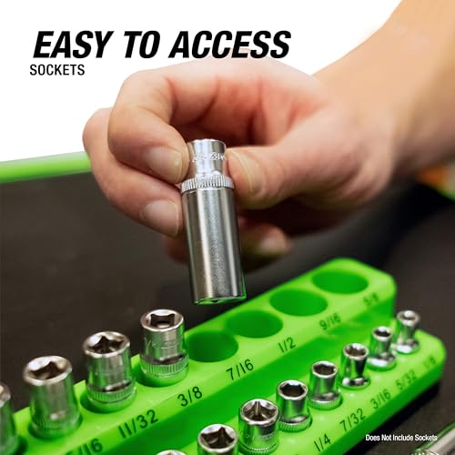 OEMTOOLS 6-Pc Metric & SAE Magnetic Socket Tray Set Holds 143 Sockets | Magnetic Socket Organizer Tray, Non-Marring Rubberized Base, Clearly Marked Sizes, 1/4, 3/8, 1/2 Inch Sockets - style: Black and Green