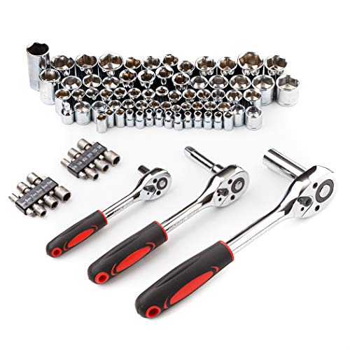 CARTMAN 205-Piece Ratchet Wrench Tool Set, SAE/Metric Socket Kit Carry Case | Professional ratchet wrench and socket assortment for car jobs, mechanics, DIY projects, home fixes, and general maintenance. - style: 205 PC