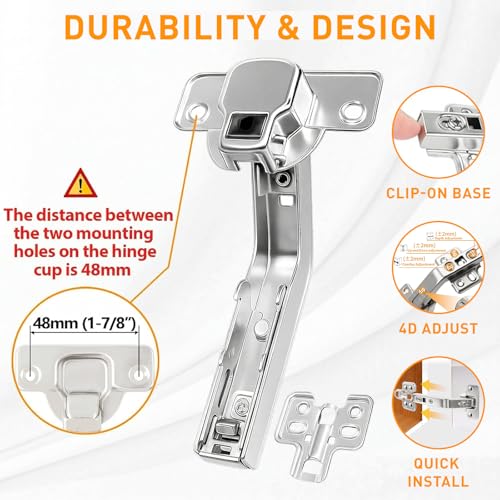 TamBee 135 Degree Lazy Susan Hinge, 48mm Corner Kitchen Cabinet Hinges, Concealed, 3D Adjust for Corner Door, Cupboard Hinges Replacement, Brushed Nickel 2 Pack - size: 135° Detachable