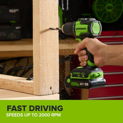Greenworks 24V Cordless Brushless 400 in-lbs Drill/Driver+1950 in-lbs Impact Driver Combo,High Torque, Lightweight, (2) 2.0Ah USB-C Batteries(12,000mAh Power Bank) and 65W USB-C Fast Charger(3-Port) - size: 2PCS Combo Kits