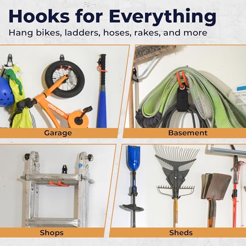 Moneek's Hardware 16 Pack Garage Storage Hook Anti-Slip Coating Heavy Duty Wall Mount Hooks for Hanging Bikes, Ladder, Garden Power Tools - color: Black