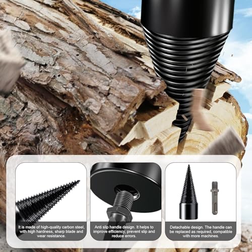Wood Splitter Drill Bit 42mm + 32mm with Anti-Slip Gloves and 4 Drilling Handles, Log Splitter Drill Bit Kindling Splitter for Wood Splitting Drill Bit Heavy Duty Firewood Splitter Drill (42mm+32mm)