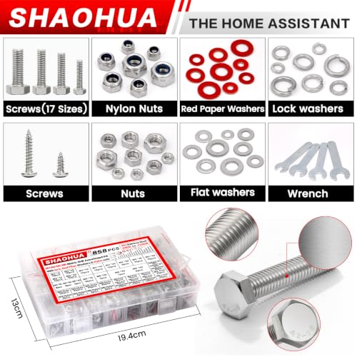 M3 M4 M5 M6 Hex Head Bolt Kit with Nylon Lock Nuts, 858Pcs - size: C. M3 M4 M5 M6