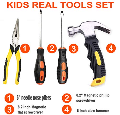 Kids Real Tool Set 25Pcs for Young Builders,Children Size Real Hand Tools Hammer,Kids Educational Tool Belt Waist Junior Boys Teens Beginner Starter Learning DIY Woodworking Construction Repair Set - size: 25 PCS