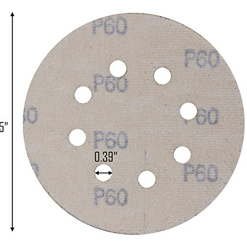 5-Inch 8-Hole Hook and Loop Sanding Discs, Orbital Sander Sandpaper Discs, 100 Pieces Round Sandpaper Set, 60 Grit - size: 60-Grit