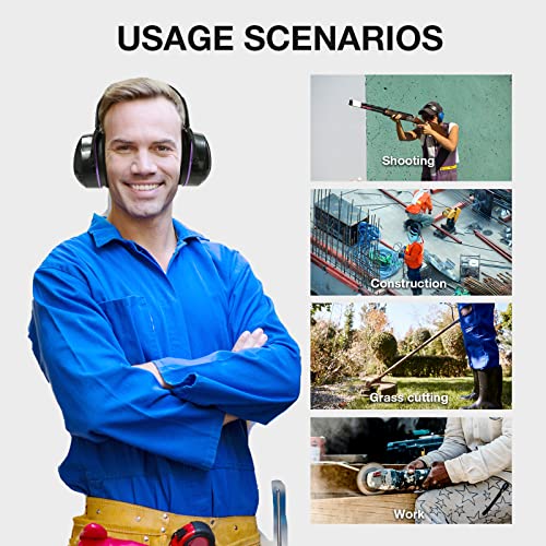 LYSIAN 31dB Hearing Protection Earmuffs, Foldable Adjustable Safety Ear Muffs for Shooting, Construction, Lawn Mowing, Adults - color: Purple Black