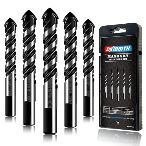 5-Piece 5/8“ Masonry Drill Bits for Tile Glass Ceramic Wall Brick Stone Soft-Metal Wood, 5/8 Inch Concrete Drill Bits Cement Drill Bit Set, 3-Flat Shank, YG8 Carbide Tungsten Steel Alloy Tip 16mm - size: 5 Piece 5/8 Inch Drill Bit Set