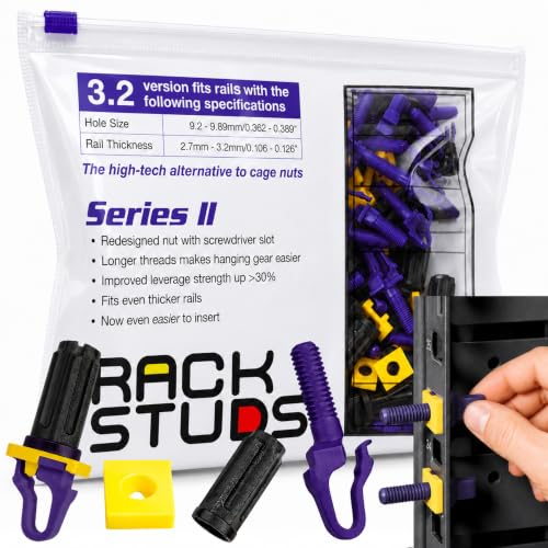 Rackstuds P100 Series II - Server Rack Screws 100-Pack | Cage Nut Replacement Purple 3.2mm/0.126" | A Faster, Easier Solution for Rack mounting Gear in 19" Racks with Square Punched Vertical Rails - color: Purple, size: 100 Pack