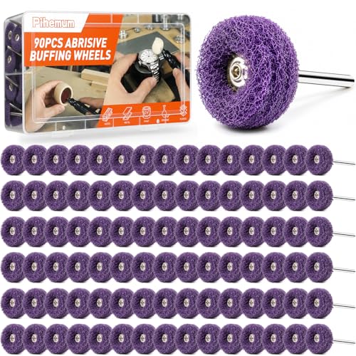 90-Piece Abrasive Buffing & Polishing Wheel Set - 1/8" Shank, 1" (25mm) 80-800 Grit, 15 Wool Felt Buffing Wheels, Rotary Tool Polishing Kit for Metal, Jewelry, Wood, Glass - color: Purple 90Pcs