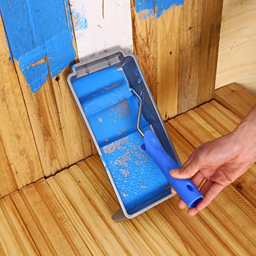 Mister Rui 4 Inch Paint Tray with Liners 12-Pack & Roller Frame