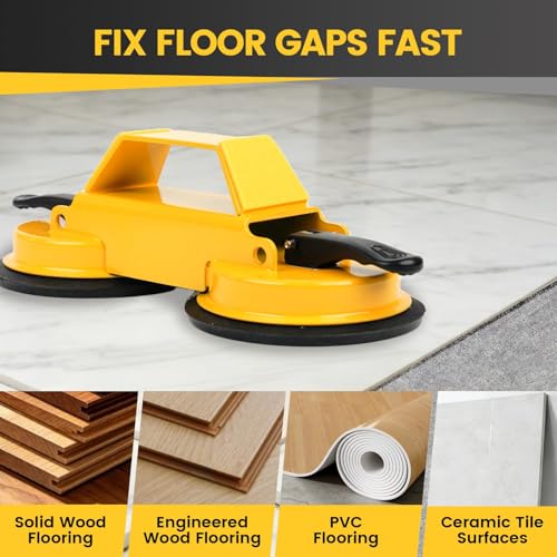 Floor Gap Fixer Tool Kit with Heavy Duty Rubber Mallet, Floor Dual Suction Cup Tool Upgrade 45° Striking Surface for Laminate, Hardwood, and Vinyl Floor (Yellow)