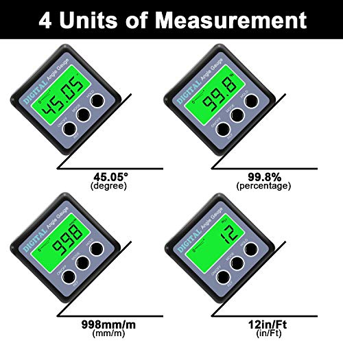 Digital Angle Gauge, Angle Finder Magnetic Digital Level Protractor, Table Saw Accessories with LCD Backlight Display Data Hold and V-groove & Magnetic Base - color: Silver