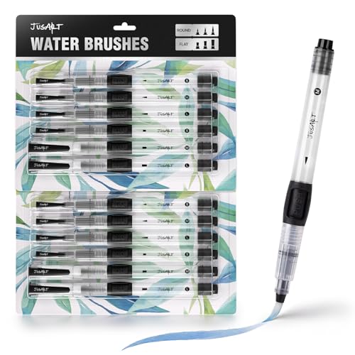 JusArt Water Brush Pens 12-Pack Leak-Proof Refillable Watercolor Pens - color: 12 Pcs Black
