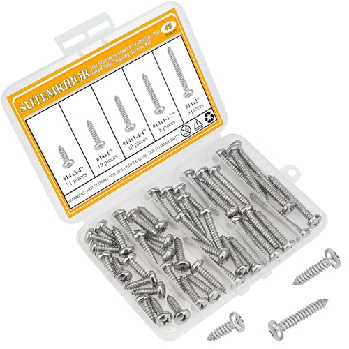 45 Pieces #14 x 3/4" 1" 1-1/4" 1-1/2" 2" Wood Screws Set, Phillips Pan Head #14 Self-Tapping Screws Assortment Kit, 304 Stainless Steel - size: #14, style: Phillips Pan Head