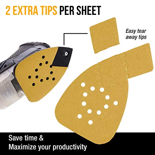 Dura-Gold Premium Mouse Detail Sander Sandpaper Sanding Sheets - 400 Grit (Box of 24) - 12 Hole Pattern Hook & Loop Triangle Shaped Mouse Discs - Fits Black and Decker, Woodworking Wood Crafting, Auto - size: 400-Grit