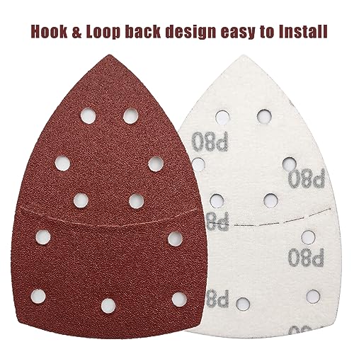 50 PCS Mouse Detail Sander Sandpaper, 80 Grit Palm Sander Sandpaper 11 Holes Hook and Loop Sander Pads Triangular Sanding Sheets Abrasive Sanding Paper for Mouse Sander - size: 80 Grit