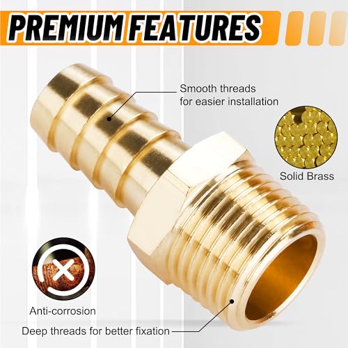 22Pcs Brass Hose Barb Fittings Male Pipe Adapter Kit with Clamps - size: 22pcs barb adapter
