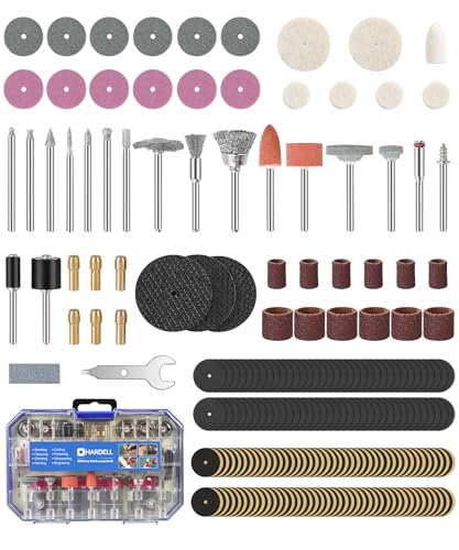 HARDELL 287Pcs Rotary Accessory Kit w/ 1/8" Shanks, for Cutting & Polishing - color: Blue+White
