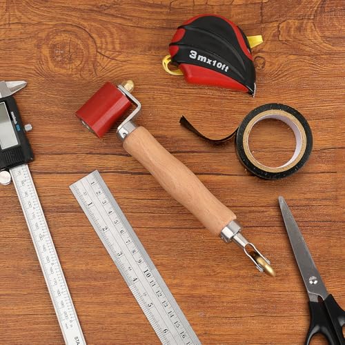 Sumnacon 40mm Silicone Seam Roller with 6mm Brass Detail Penny Roller, Welding Handheld Roller Tool with Wooden Handle, Automobile Sound Deadening Roller for Wallpaper Banner PVC/TPO/EPDM Application - size: 40mm+6mm