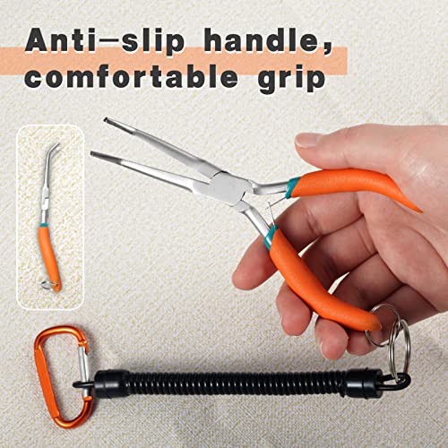 Small Bent Needle Nose Pliers for Jewelry Making 5.5 Inches Angled Needle Nose Pliers With Serrated Jaw Needle Remover Pliers With Lanyard Curved Handle Working In Tight Spaces - style: Bent Needle Nose Plier