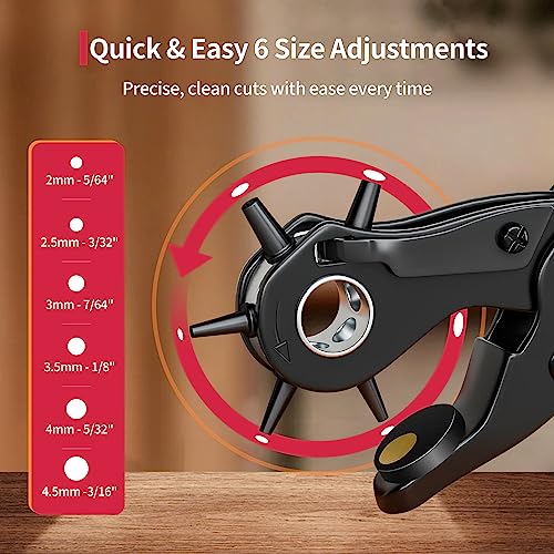 Revolving Punch Plier Kit, XOOL Leather Hole Punch Set for Belts, Watch Bands, Straps, Dog Collars, Saddles, Shoes, Fabric, DIY Home or Craft Projects, Heavy Duty Rotary Puncher, Multi Hole Sizes Make - style: Hole Puncher
