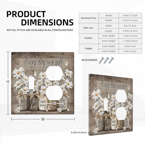 Floral Daisy Rustic Vintage Flower Vase Wood Grain Wallplates 1 Toggle 1 Duplex Switch Plate Electrical GFCI Faceplate Decorative Light Switch Covers for Farmhouse Home Decor - color: Floral Daisy Rustic Vintage Flower Vase Wood Grain, size: 1 Toggle 1 Du