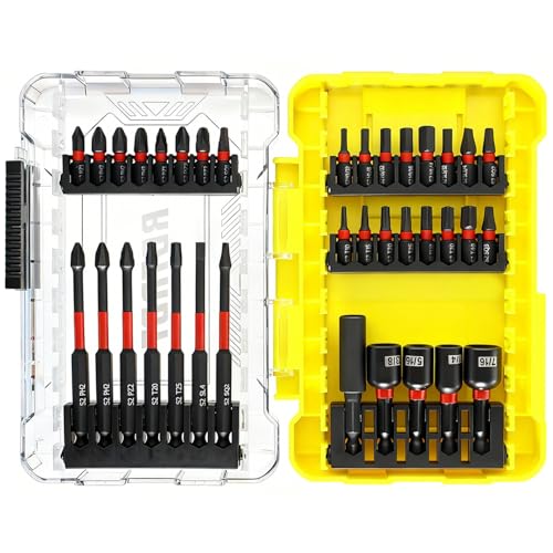 36-Piece Impact Driver Bit Set, Magnetic Nut Driver Set - color: Black