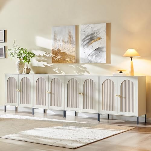 IFGET 123.5" W Modern Arched Sideboard Buffet Cabinet with Storage, Cream - color: Cream, size: 4 Pieces